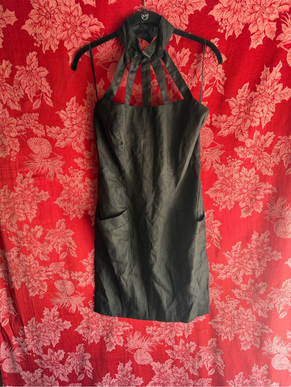 Linen halter caged top dress w/ pockets